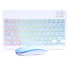 Load image into Gallery viewer, Bluetooth Keyboard and Mouse Combo for iPad - Rechargeable Wireless Keyboard & Mouse with 7-Color Backlit Compatible with iPad 9th/8th Gen, iPad Pro/Air/Mini, iPhone14/13/12 Pro,(10 inch Blue)