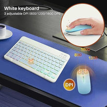 Load image into Gallery viewer, Bluetooth Keyboard and Mouse Combo for iPad - Rechargeable Wireless Keyboard & Mouse with 7-Color Backlit Compatible with iPad 9th/8th Gen, iPad Pro/Air/Mini, iPhone14/13/12 Pro,(10 inch Blue)