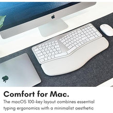 Load image into Gallery viewer, Macally Backlit Bluetooth Ergonomic Keyboard for Mac - Sculpted for Comfort - Wireless Ergonomic Keyboard (100-Key MacOS Layout) - Rechargeable Split Ergo Keyboard - MacBook, iMac, iPad, iPhone