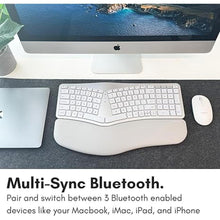 Load image into Gallery viewer, Macally Backlit Bluetooth Ergonomic Keyboard for Mac - Sculpted for Comfort - Wireless Ergonomic Keyboard (100-Key MacOS Layout) - Rechargeable Split Ergo Keyboard - MacBook, iMac, iPad, iPhone