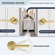 Load image into Gallery viewer, Brushed Gold No Keys Privacy Door Handle, Round Design Keyless Heavy Duty Gold Interior Door Lever with Satin Brass Finish, Reversible for Left/Right Handed for Bedroom and Bathroom Door