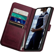 Load image into Gallery viewer, for Samsung Galaxy S24 Ultra Genuine Leather Wallet case ?RFID Blocking??4 Credit Card Holder??Real Leather? Flip Folio Book Phone case Protective Cover Women Men for S24Ultra case Wine Red