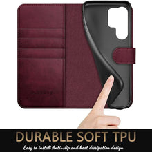 Load image into Gallery viewer, for Samsung Galaxy S24 Ultra Genuine Leather Wallet case ?RFID Blocking??4 Credit Card Holder??Real Leather? Flip Folio Book Phone case Protective Cover Women Men for S24Ultra case Wine Red