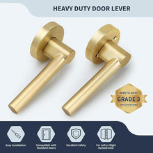 Load image into Gallery viewer, Brushed Gold No Lock Passage Door Handle, Round Design Non-Locking Heavy Duty Gold Interior Door Lever with Satin Brass Finish, Reversible for Left/Right Handed for Hallway and Closet Door