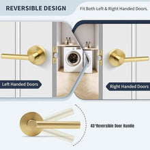 Load image into Gallery viewer, Brushed Gold No Lock Passage Door Handle, Round Design Non-Locking Heavy Duty Gold Interior Door Lever with Satin Brass Finish, Reversible for Left/Right Handed for Hallway and Closet Door