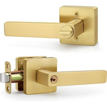 Load image into Gallery viewer, Square Keyed Entry Door Lever, Brushed Gold Door Handles, Heavy Duty Door Lever with Keys and Lock Gold Door Handle Reversible Door Handle for Right/Left Handed Entrance Front Door Bedroom