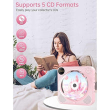 Load image into Gallery viewer, Portable Bluetooth CD Player with Speakers - Small Wall CD Player for Home with Remote Control FM Radio Digital Screen Headphone Jack,Support AUX in Cable&USB,Pink Kpop Player