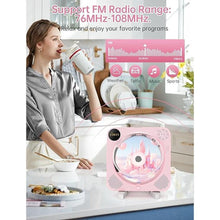 Load image into Gallery viewer, Portable Bluetooth CD Player with Speakers - Small Wall CD Player for Home with Remote Control FM Radio Digital Screen Headphone Jack,Support AUX in Cable&USB,Pink Kpop Player
