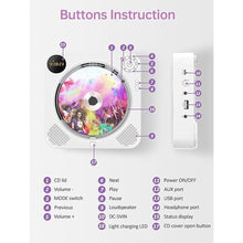 Load image into Gallery viewer, Bluetooth CD Player with Speakers DESOBRY Small CD Player for Home with Remote Control FM Radio Digital Screen Headphone Jack, Wall cD Player Support AUX in Cable&USB, White
