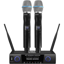 Load image into Gallery viewer, BOMGE 340U UHF Wireless Microphone System, Metal Dynamic Cordless Mic Set with Case,Auto Scan, for Singing, Karaoke, Church, DJ, 2x200UHF Adjustable Frequencies,Long Range 328ft Range