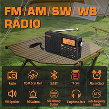 Load image into Gallery viewer, D109WB Portable Radio AM/FM/SW/LW/WB Weather Radio Shortwave Radio Receiver with NOAA Alert, Battery Operated Great Sound Wireless BT Mp3 Speaker, SOS Alert Alarm Clock Sleep Function