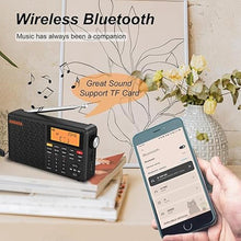 Load image into Gallery viewer, D109WB Portable Radio AM/FM/SW/LW/WB Weather Radio Shortwave Radio Receiver with NOAA Alert, Battery Operated Great Sound Wireless BT Mp3 Speaker, SOS Alert Alarm Clock Sleep Function