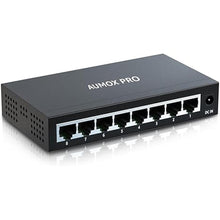 Load image into Gallery viewer, 8 Port Gigabit Unmanaged Ethernet Switch, AUMOX PRO Home Network Hub, Office Ethernet Splitter, Plug-and-Play, Silent Operation, Desktop or Wall Mount, Fanless Metal Design