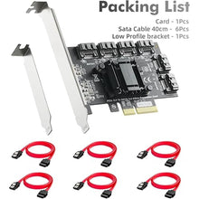 Load image into Gallery viewer, Binardat 6-Port PCIe x4 SATA 3.0 Controller, Includes 6 SATA Cables and Low Profile Bracket, Windows 10/11 Compatible