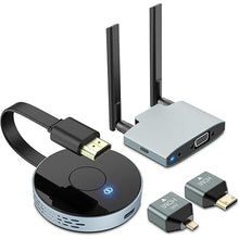 Load image into Gallery viewer, Wireless HDMI Transmitter and Receiver, Plug and Play, Wireless HDMI Extender Kit Support 2.4/5GHz for Streaming Video, Audio and File to Monitor from Laptop/Pc/Tv Box/Projector