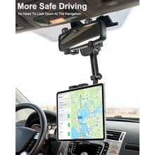 Load image into Gallery viewer, woleyi Car Rear View Mirror Tablet Holder - 360 Rotatable Rearview Mirror Tablet Mount for Car, Anti-Shake Retractable Tablets Clip for 4.7-11" iPad Pro Air Mini, iPhone, Galaxy Tabs, Z Fold, Fire HD