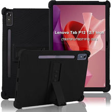 Load image into Gallery viewer, ATOOZ for Lenovo Tab P12 12.7" Case, Soft Silicone Shockproof Kids Case for Lenovo P12 Tablet with Bracket & Pen Holder (Black)