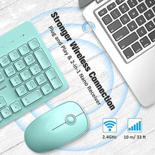 Load image into Gallery viewer, Wireless Keyboard and Mouse Comb, VEILZOR 2.4G Ultra-Slim USB Keyboard Mouse Set, Water-Dropping Keycaps, 12 Shortcuts, Wireless Keyboard for PC Laptop Windows XP/7/8/10, Vista, Mac (Green)