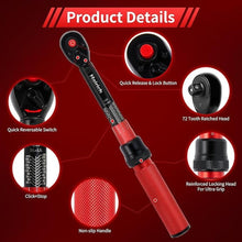 Load image into Gallery viewer, 1/4-Inch Drive Click Torque Wrench Set,2.3-24.9 N.M/20-220IN.LB, Bike Torque Wrench Set,16PCS 72-tooth Torque Wrenches Set with Extension Bar & Socket Sets for Bicycle