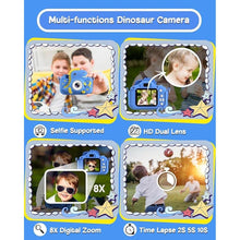 Load image into Gallery viewer, Kids Camera, Dinosaur Toddler Digital Camera for Boys Girls, Christmas Birthday Gifts, Selfie 1080P Camera for 3 4 5 6 7 8 9 Years Old Toys Dark Blue