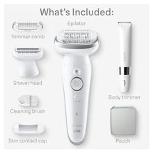Load image into Gallery viewer, Braun Silk-épil 9 Epilator, Pivoting Head, Wet and Dry, Includes Body Trimmer, Shaver Head and Trimmer Comb,SES9-441