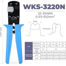 Load image into Gallery viewer, Micro Connector Pin Crimping Tool 0.03-0.52mm² /32-20AWG Ratcheting Crimper for Molex,JST,JAE open barrel terminals(WKS-3220N)