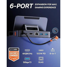 Load image into Gallery viewer, Steam Deck Dock, Baseus 6-in-1 Docking Station for Steam Deck/ROG Ally X/Legion Go with HDMI 2.0 4K@60Hz, Gigabit Ethernet, Adjustable Stand Design, 100W PD and 3 USB-A 3.0 Ports