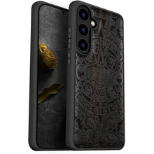 Load image into Gallery viewer, Carveit Wood Case for Galaxy S24 - Natural Wood & Black Soft TPU Shockproof Protective Cover - Unique Wooden Case Compatible with Samsung S24 (Maya Calendar-Blackwood)