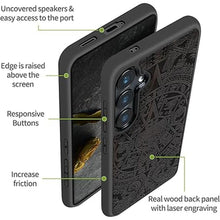 Load image into Gallery viewer, Carveit Wood Case for Galaxy S24 - Natural Wood & Black Soft TPU Shockproof Protective Cover - Unique Wooden Case Compatible with Samsung S24 (Maya Calendar-Blackwood)