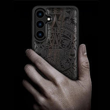 Load image into Gallery viewer, Carveit Wood Case for Galaxy S24 - Natural Wood & Black Soft TPU Shockproof Protective Cover - Unique Wooden Case Compatible with Samsung S24 (Maya Calendar-Blackwood)