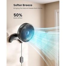 Load image into Gallery viewer, Koonie 8'' Wall Mount Fan, Quiet Small Wall Fan with Timer, 8.2ft Wired Remote, 80° Oscillation, 100° Adjustable, 3 Speeds High Velocity for RV Bedroom Kitchen Office Garage(Adapter Included)