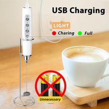 Load image into Gallery viewer, Milk Frother with Stand Rechargeable-Handheld Coffee Frother with 3 Stainless Whisks 3 Speed Adjustable, Electric Whisk Drink Mixer, Foam Maker Blender for Matcha Latte Cappuccino Chocolate