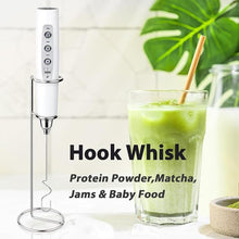 Load image into Gallery viewer, Milk Frother with Stand Rechargeable-Handheld Coffee Frother with 3 Stainless Whisks 3 Speed Adjustable, Electric Whisk Drink Mixer, Foam Maker Blender for Matcha Latte Cappuccino Chocolate