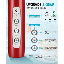 Load image into Gallery viewer, Milk Frother Rechargeable Handheld-Electric Whisk 3 Speed Adjustable, Frother Wand Coffee with 3 Stainless Whisks, Electric Foam Maker, Drink Mixer Blender for Latte Cappuccino Matcha Egg