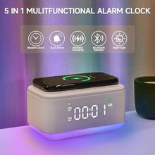 Load image into Gallery viewer, Alarm Clock Speaker Wireless Charger, Digital Alarm Clocks Bedrooms Bluetooth, Alarm Clock Dimmable Light Bedrooms Dual Alarm Snooze Dimmer 12 24H RGB Night Light Bluetooth USB AUX, White