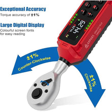 Load image into Gallery viewer, 3/8-inch Drive Digital Torque Wrench, 0.66-44.3Ft.lbs/0.9-60Nm, Electronic Torque Wrench, Inch Pound Torque Wrench Set with ±1% Accuracy, Vibration, Buzzer and LED Notification for Bicycle
