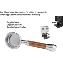 Load image into Gallery viewer, LILQ 58mm Bottomless Naked 2 Ears Portafilter Compatible with Gaggia Machines– Includes 18–20g Basket (Barcino Fusion, 58mm For Gaggia)