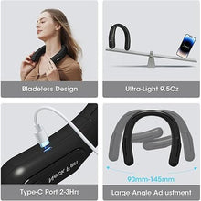 Load image into Gallery viewer, OLV Neck Fan Rechargeable 4 Turbo 6000mAh Portable Neck Fan 360° Cooling Airflow 3 Speeds LED Battery Display Foldable Bladeless Neck Fan Personal Fan Gift for Work,Travel,Outdoor Activities Black