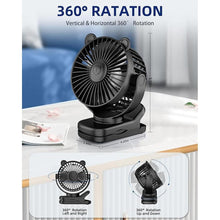 Load image into Gallery viewer, KIDEE Portable Clip on Fan, Small Desk Fan Battery Operated, 360° Rotation, Cute Design, 3 Speed, Mini Table Fan USB Rechargeable, Personal Cooling Baby Stroller Fan for Home Office Outdoor Travel