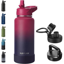 Load image into Gallery viewer, 32oz Insulated Water Bottle with Straw, Stainless Steel Metal Vacuum Water Flask, Large Thermos Water bottle with Leakproof 3 Lids for Travel, Camping, Gym Sports Dark Rainbow
