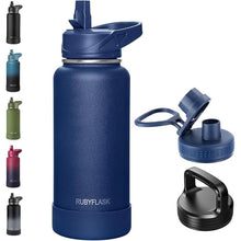 Load image into Gallery viewer, 32oz Insulated Water Bottle with Straw, Stainless Steel Metal Vacuum Water Flask, Large Thermos Water bottle with Leakproof 3 Lids for Travel, Camping, Gym Sports Navy