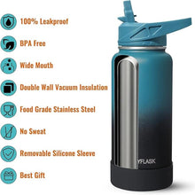 Load image into Gallery viewer, 32oz Insulated Water Bottle with Straw, Stainless Steel Metal Vacuum Water Flask, Large Thermos Water bottle with Leakproof 3 Lids for Travel, Camping, Gym Sports Navy