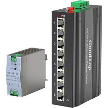 Load image into Gallery viewer, 8 Port Gigabit Industrial Switch,DIN-Rail Unmanaged Ethernet Switch with 15W DIN-Rail Industrial Power Supply,10/100/1000Mbps Network Switch,IP40,One-Key VLAN,Lightning Protection