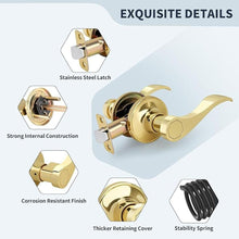 Load image into Gallery viewer, Wave Style Door Lever Passage Door Handle, Gold Keyless Interior Lever Reversible for Left/Right Handed for Hallway and Closet with Polished Brass Finish, 1 Pack