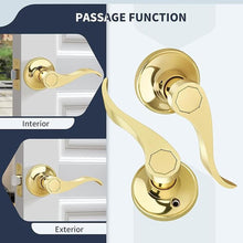 Load image into Gallery viewer, Wave Style Door Lever Passage Door Handle, Gold Keyless Interior Lever Reversible for Left/Right Handed for Hallway and Closet with Polished Brass Finish, 1 Pack