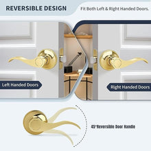 Load image into Gallery viewer, Wave Style Door Lever Passage Door Handle, Gold Keyless Interior Lever Reversible for Left/Right Handed for Hallway and Closet with Polished Brass Finish, 1 Pack
