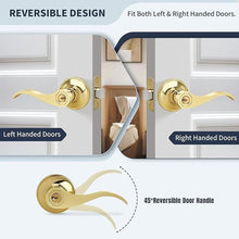 Load image into Gallery viewer, Wave Style Door Lever, Keyed Entry Door Handle with Lock, Gold Entrance Lever Reversible for Left/Right Handed for Office or Front Door with Polished Brass Finish, 1 Pack