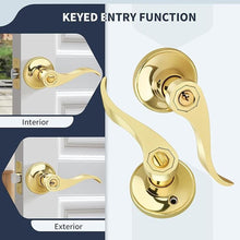 Load image into Gallery viewer, Wave Style Door Lever, Keyed Entry Door Handle with Lock, Gold Entrance Lever Reversible for Left/Right Handed for Office or Front Door with Polished Brass Finish, 1 Pack