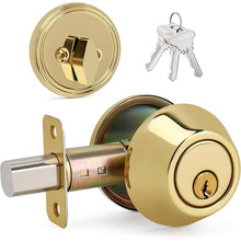 Load image into Gallery viewer, Round Design Single Cylinder Deadbolt with Keys, Exterior Keyed Dead Bolt Lock for Front Entrance Door Security, Polished Brass
