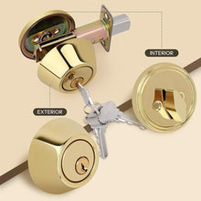 Load image into Gallery viewer, Round Design Single Cylinder Deadbolt with Keys, Exterior Keyed Dead Bolt Lock for Front Entrance Door Security, Polished Brass